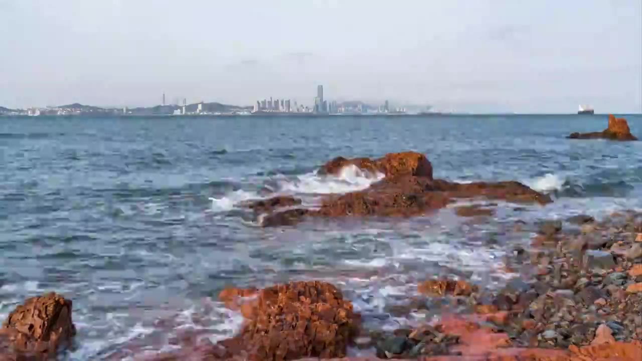 青岛海岸线日转夜延时视频素材