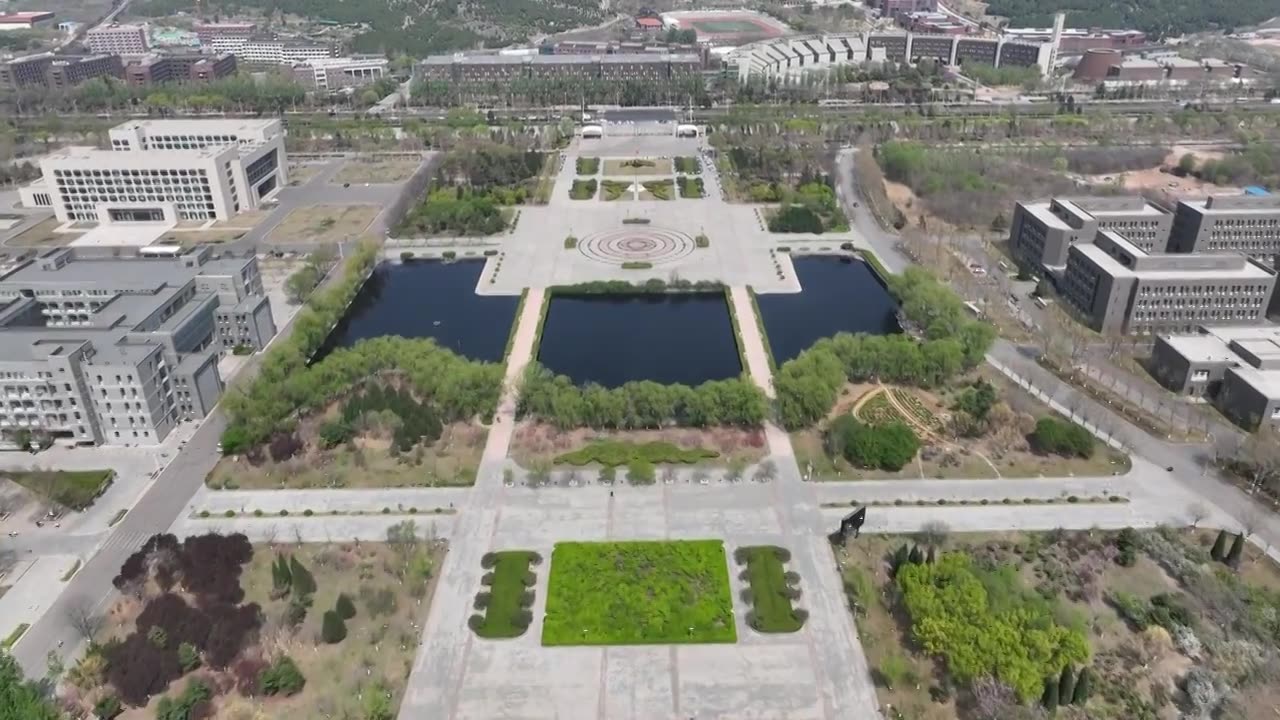 山东师范大学长清湖校区及山东工艺美术学院长清校区航拍视频素材