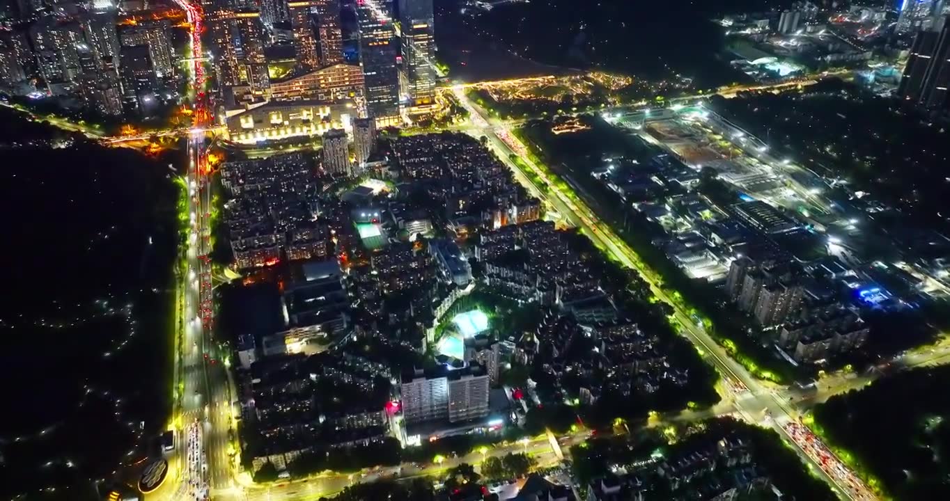 深圳市区城市天际线和倒流夜景航拍视频素材