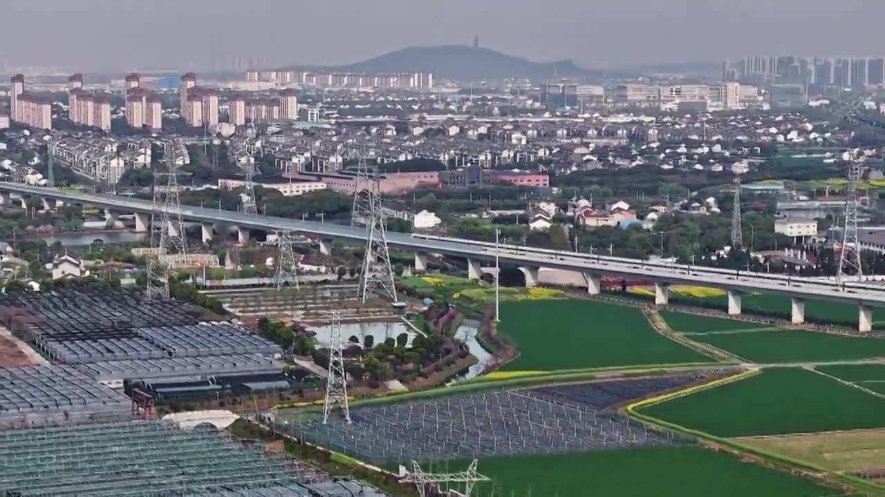 苏州张家港高铁远景航拍视频素材