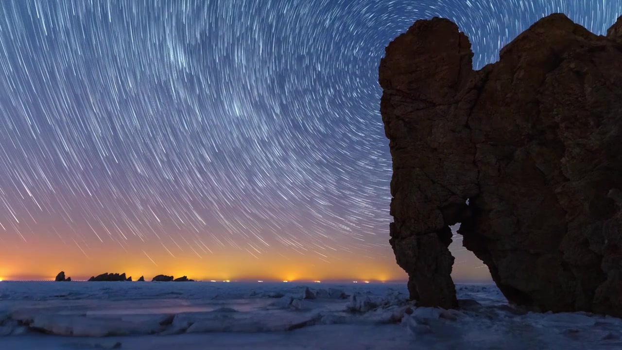 大连排石景观夜晚星空星轨视频下载