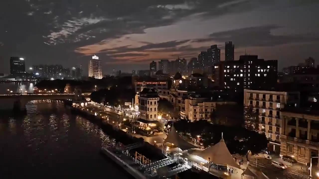 粤海关晚霞夜景延时视频素材