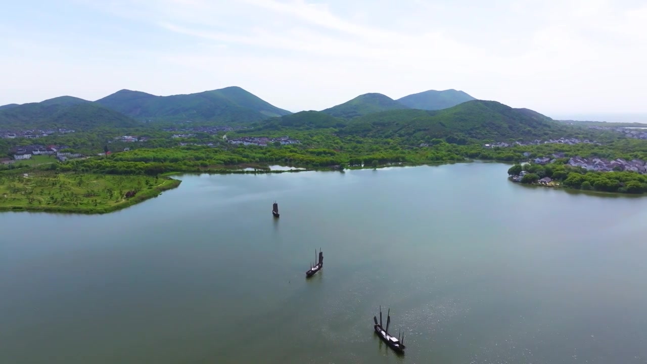 航拍苏州吴中太湖光福下淹湖自然风光宣传片视频素材