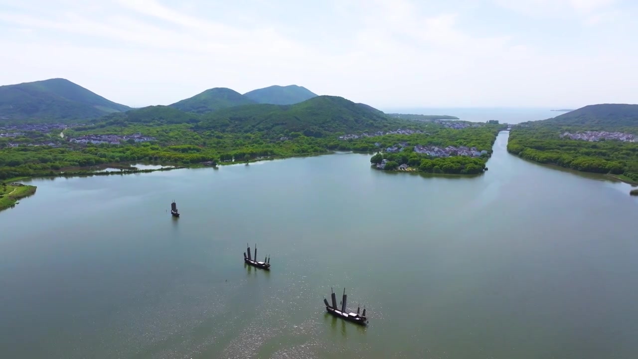 航拍苏州吴中太湖光福下淹湖自然风光宣传片视频素材