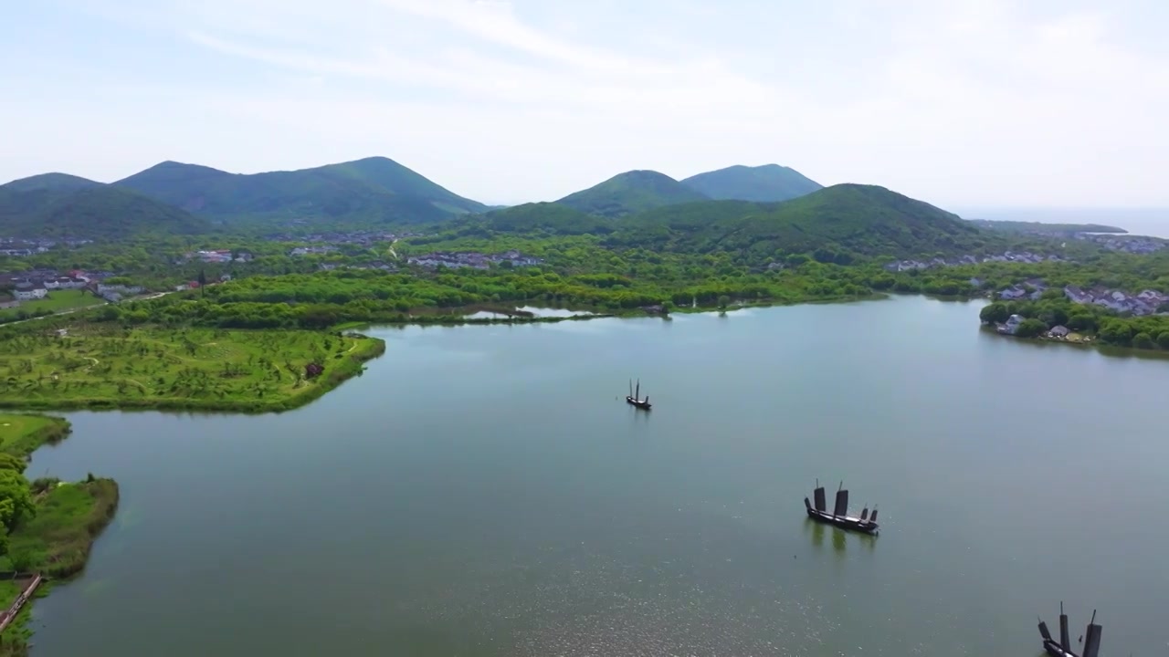 航拍苏州吴中太湖光福下淹湖自然风光宣传片视频素材