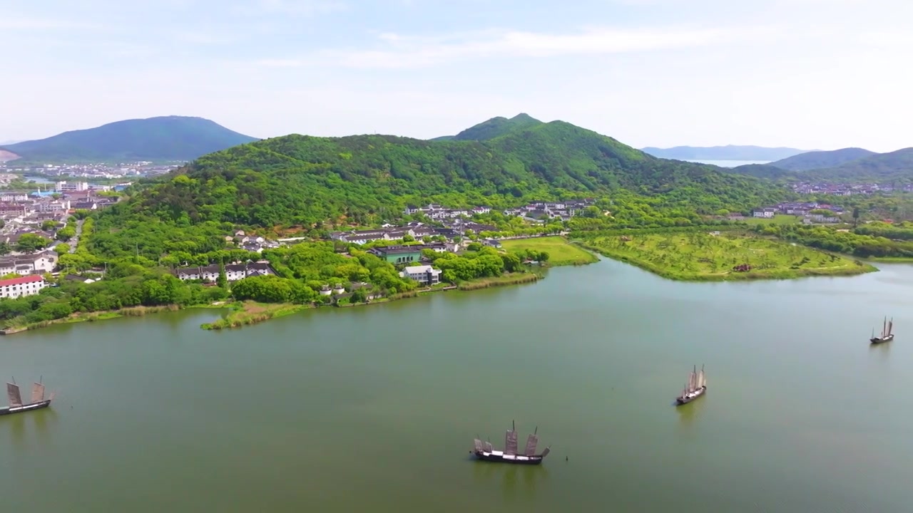 航拍苏州吴中太湖光福下淹湖自然风光宣传片视频素材