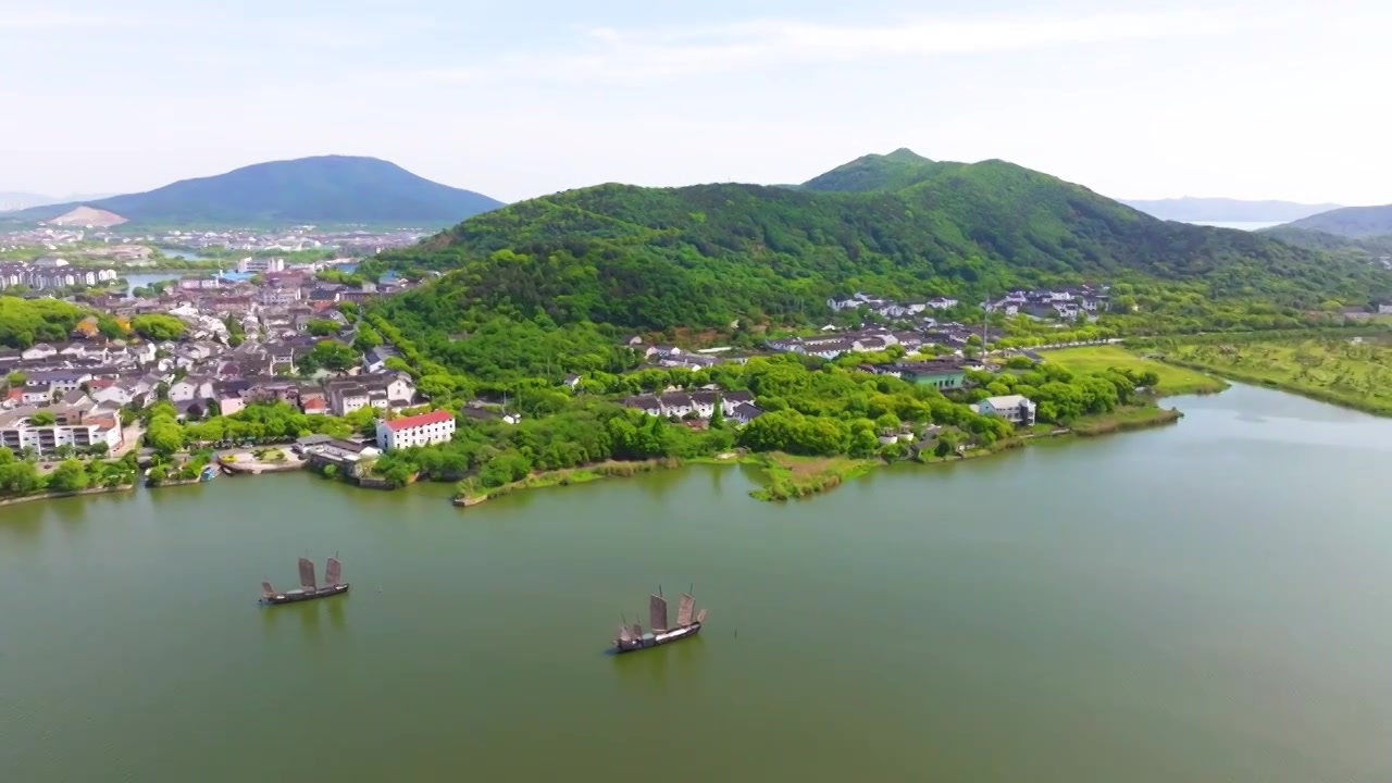 航拍苏州吴中太湖光福下淹湖自然风光宣传片视频素材