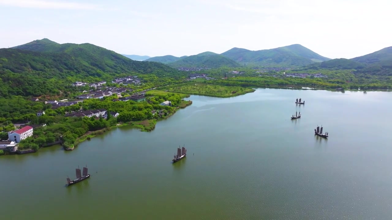 航拍苏州吴中太湖光福下淹湖自然风光宣传片视频素材