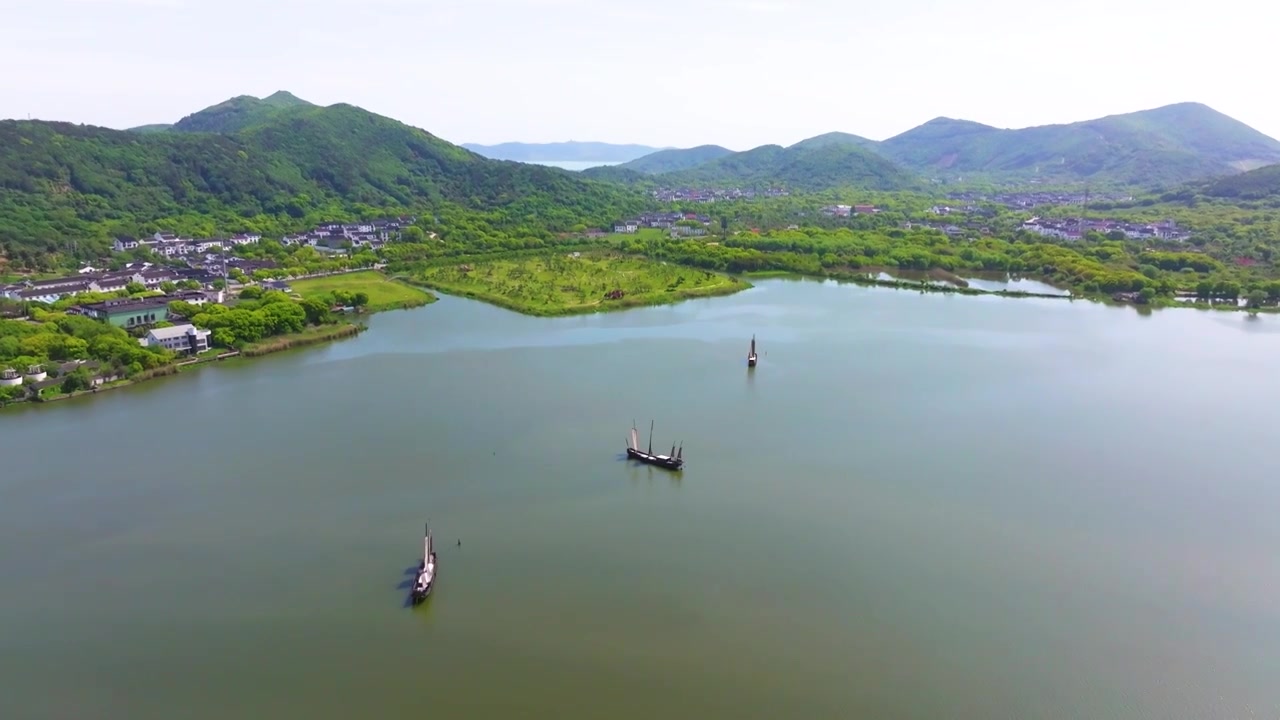 航拍苏州吴中太湖光福下淹湖自然风光宣传片视频素材