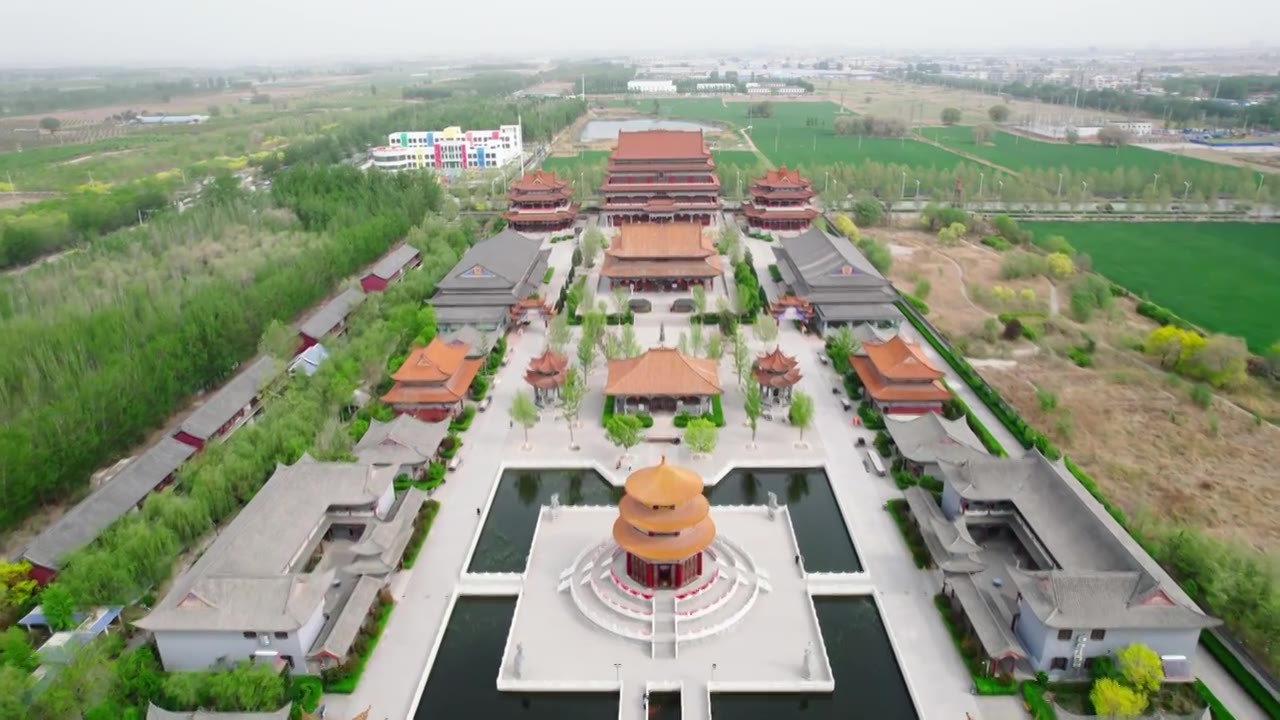 河北廊坊霸州胜芳大悲禅寺景观航拍视频素材