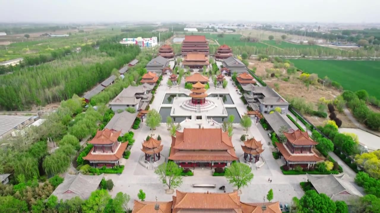 河北廊坊霸州胜芳大悲禅寺景观航拍视频素材