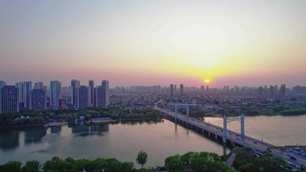 辽宁辽阳太子河夕阳景观视频素材