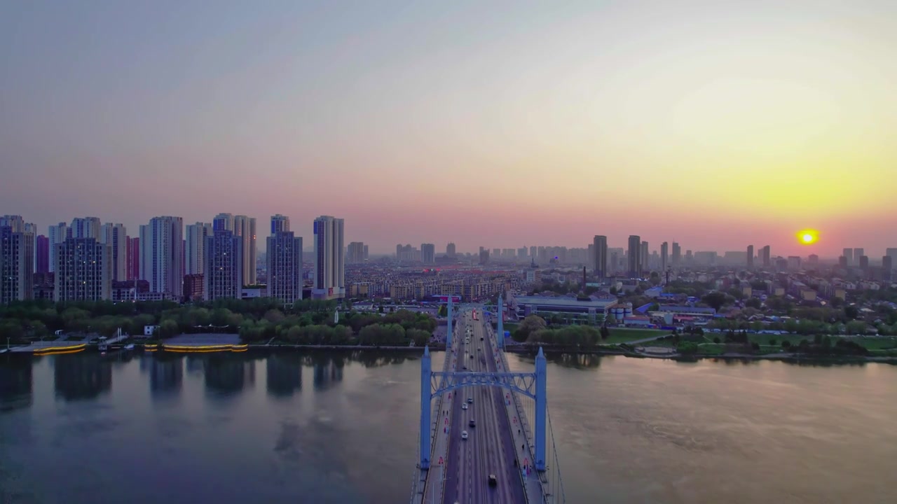 辽宁辽阳太子河夕阳景观视频素材