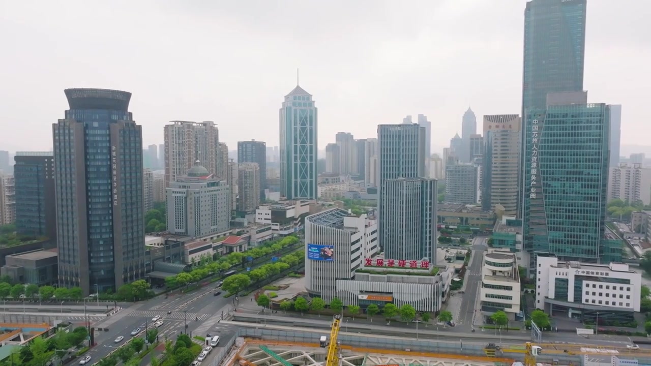 航拍苏州高新区狮山路商圈城市风光视频素材