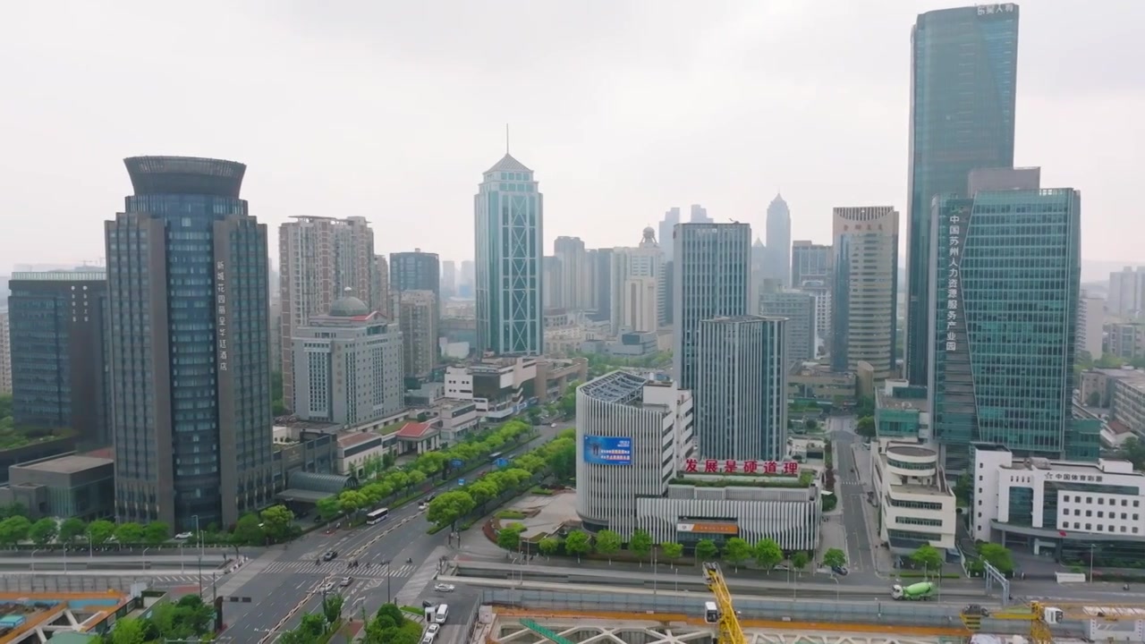 航拍苏州高新区狮山路商圈城市风光视频素材