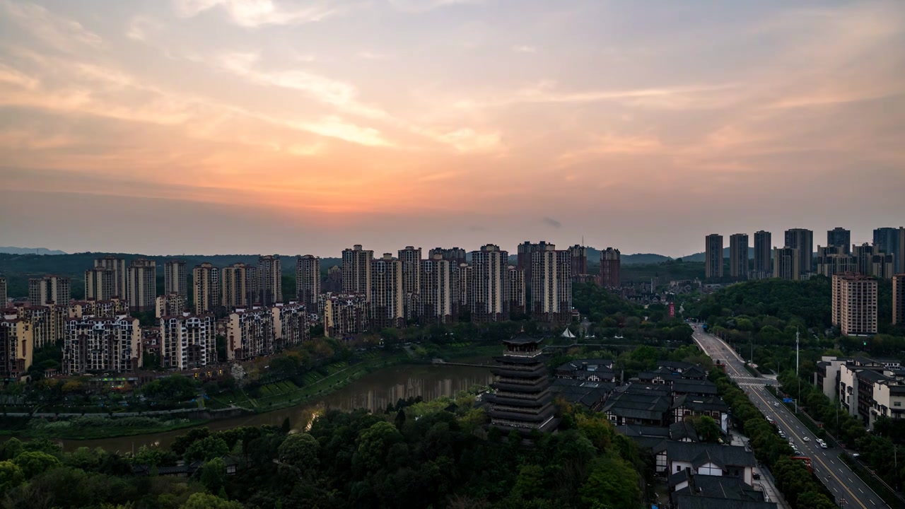 重庆市荣昌区香霏楼的夕阳视频素材