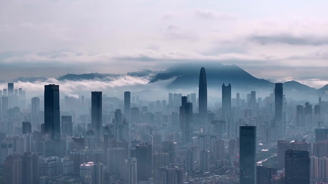 航拍深圳城市水墨丹青景观视频素材