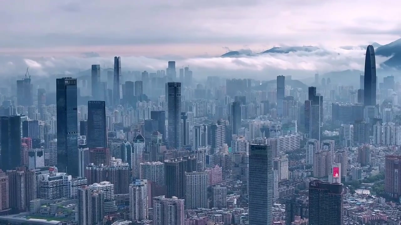 航拍深圳城市水墨丹青景观视频素材