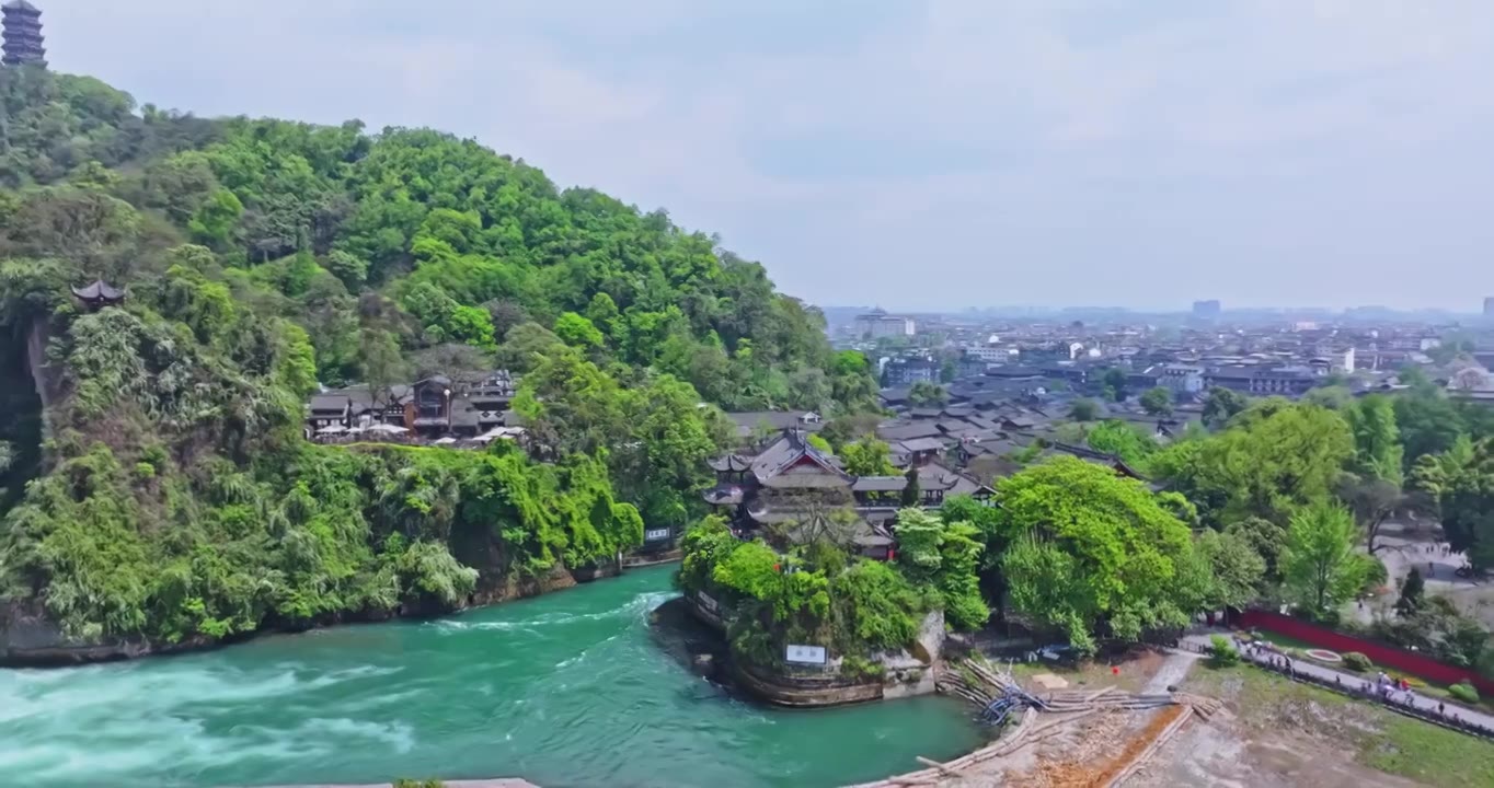 都江堰景区航拍视频素材