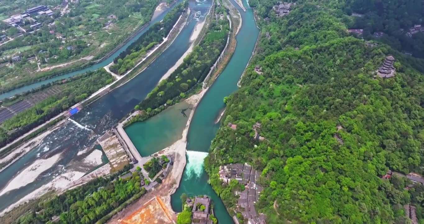 都江堰景区航拍视频素材