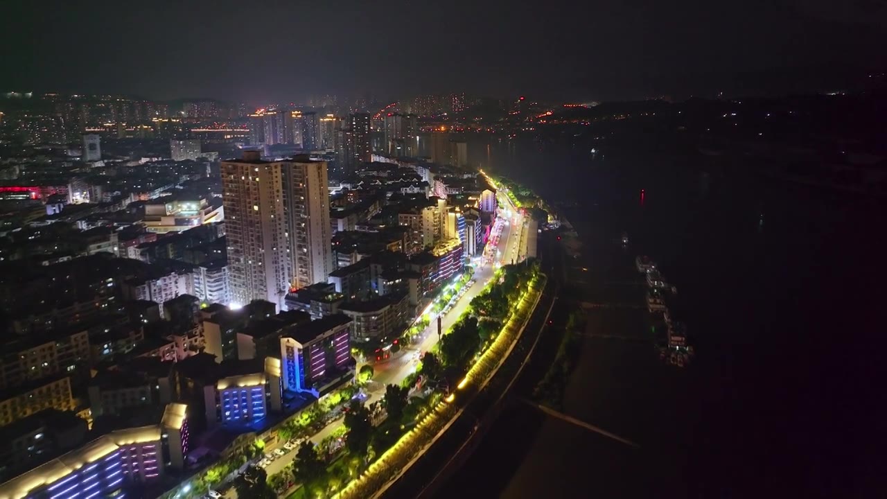 航拍重庆江津城区街道夜景风光视频素材