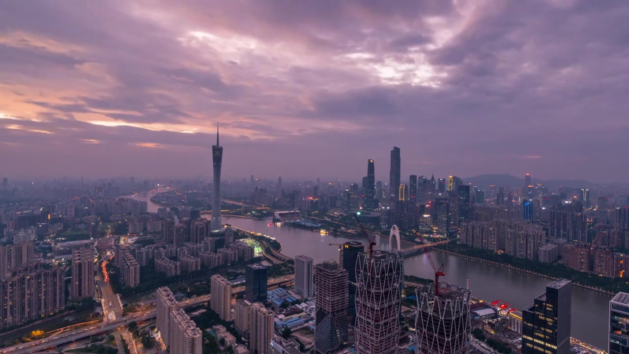 广州地标建筑的日落到夜晚视频素材