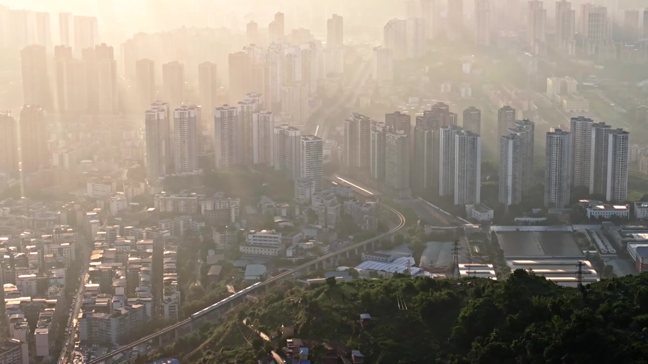 航拍重庆鱼洞日出都市风光视频素材