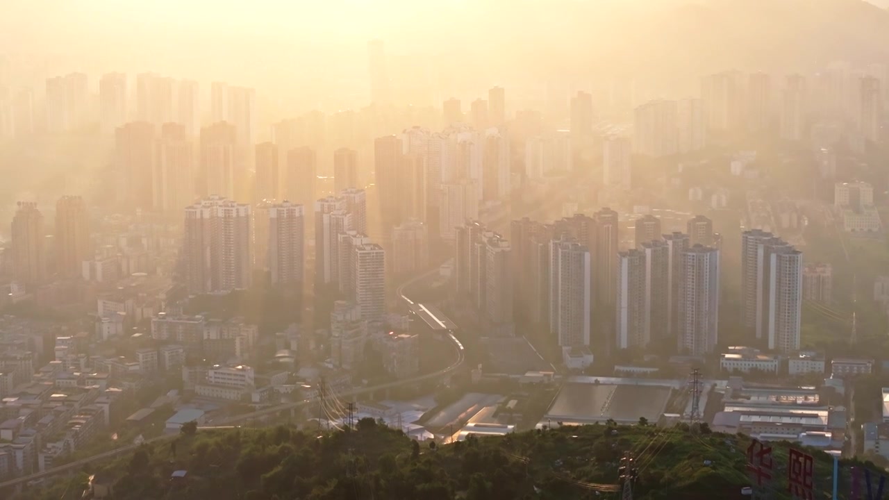 航拍重庆鱼洞日出都市风光视频素材