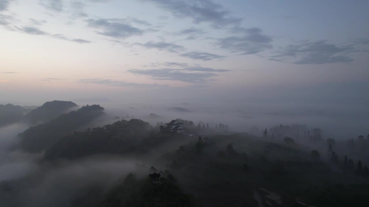 航拍云雾缭绕的贵州贵阳云山茶海视频下载