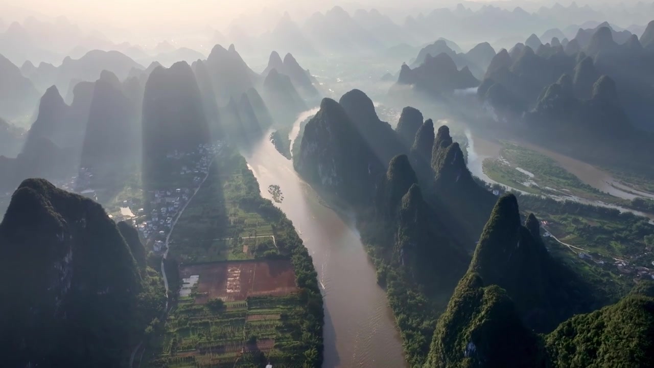 桂林山水大美中国山川江河日出航拍美丽景色视频素材