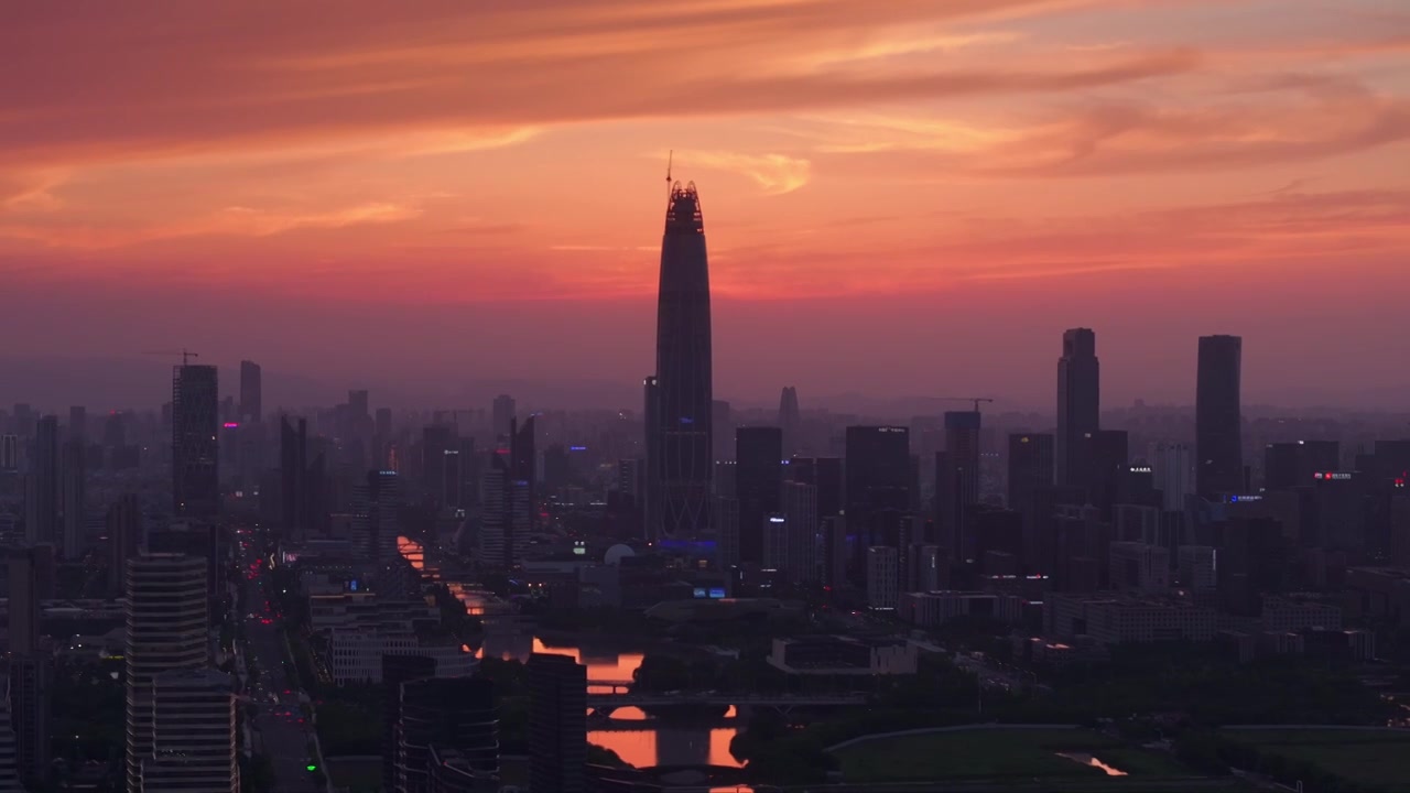 宁波东部新城日落晚霞夜景视频素材