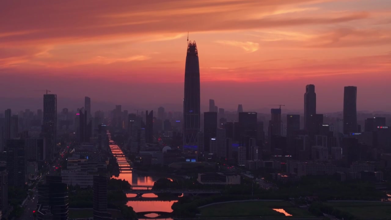 宁波东部新城日落晚霞夜景视频素材