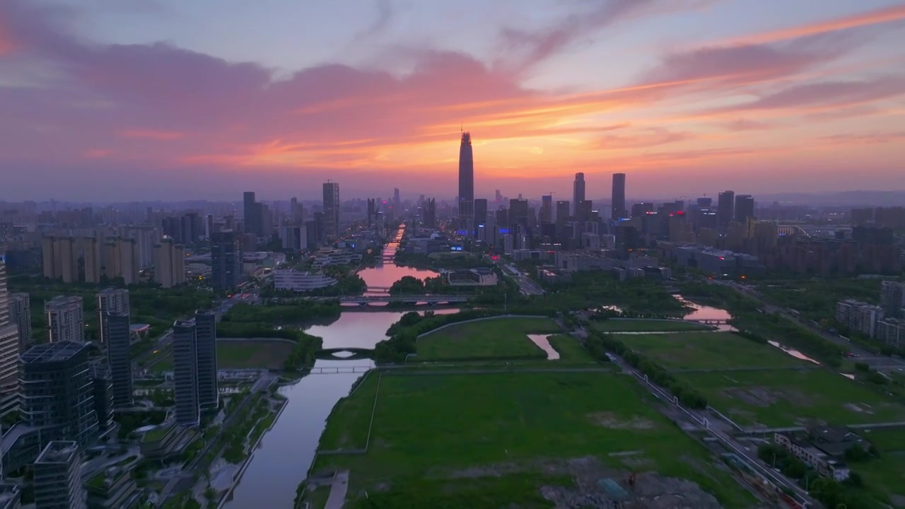 宁波东部新城日落晚霞夜景视频素材