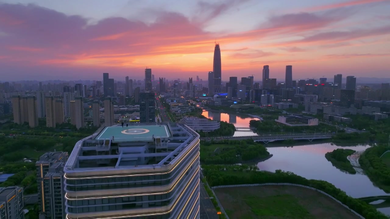 宁波东部新城日落晚霞夜景视频素材