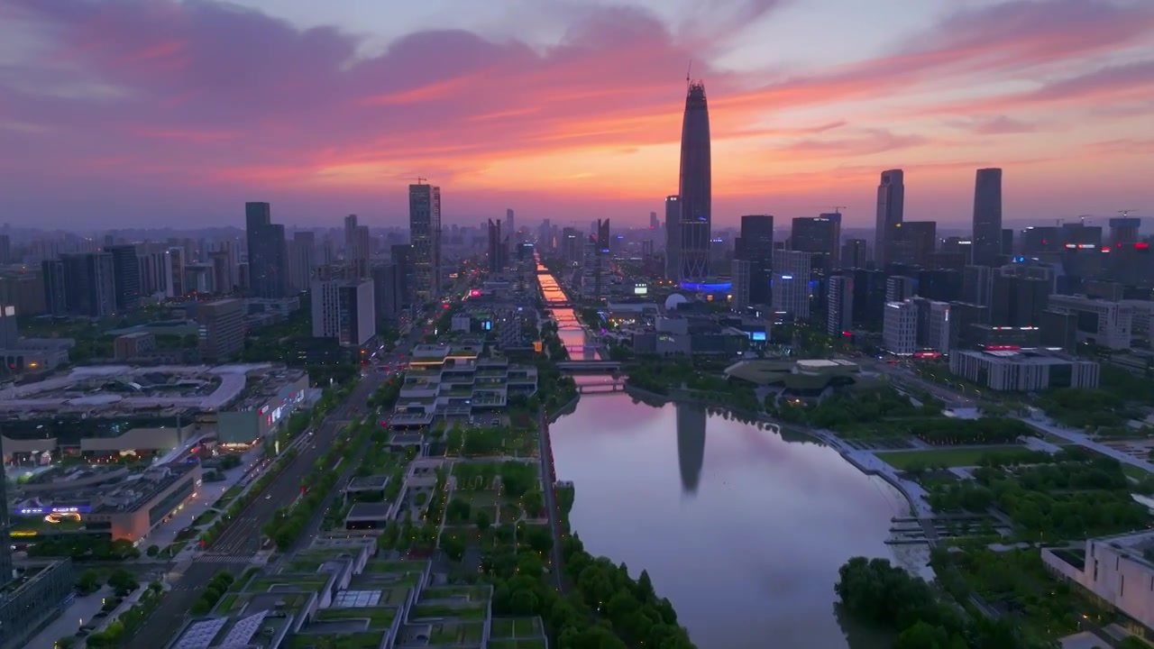 宁波东部新城日落晚霞夜景视频素材