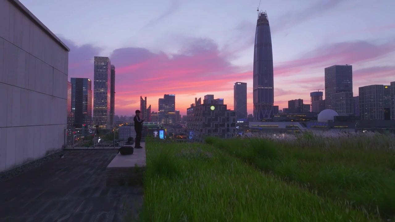 宁波东部新城日落晚霞夜景视频素材