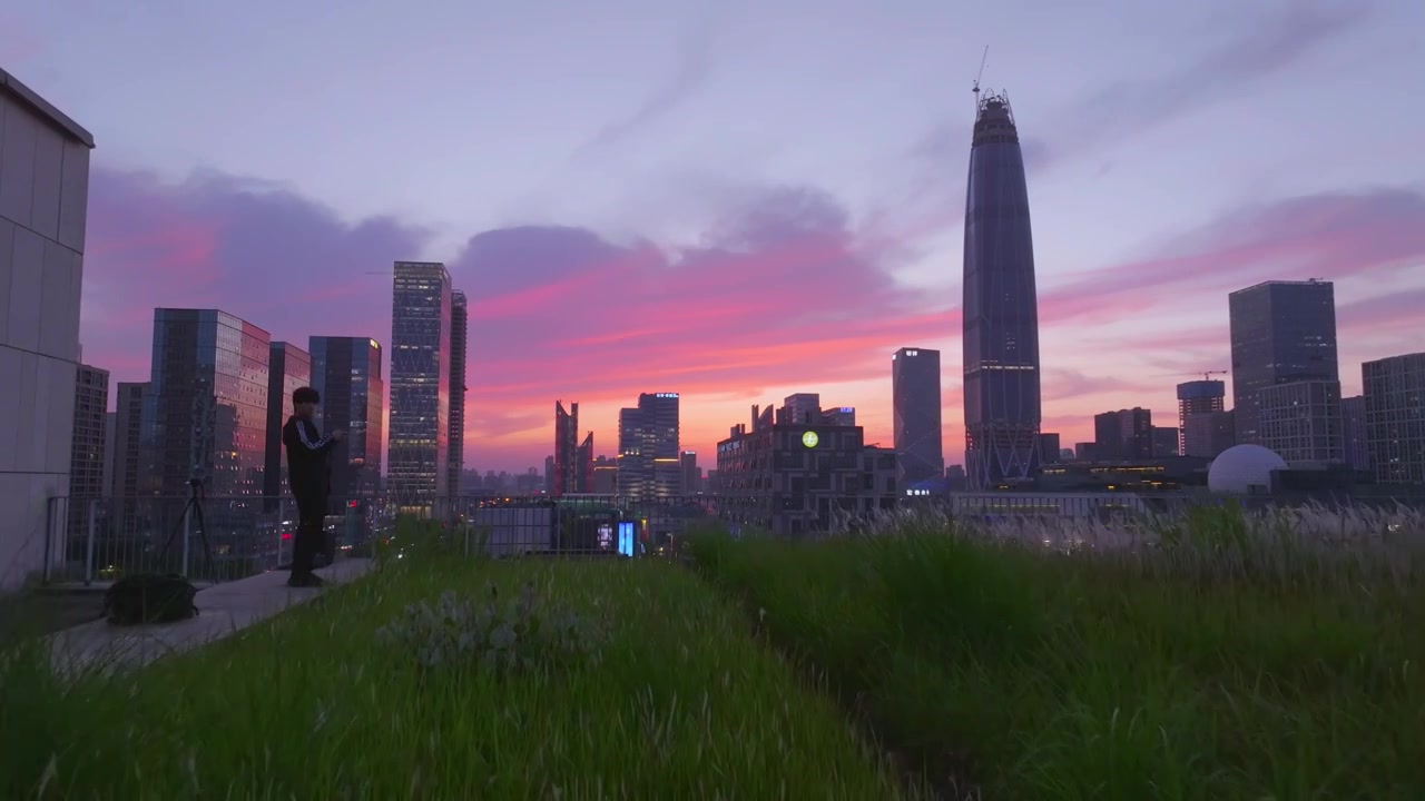 宁波东部新城日落晚霞夜景视频素材