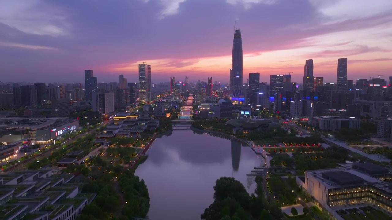 宁波东部新城日落晚霞夜景视频素材