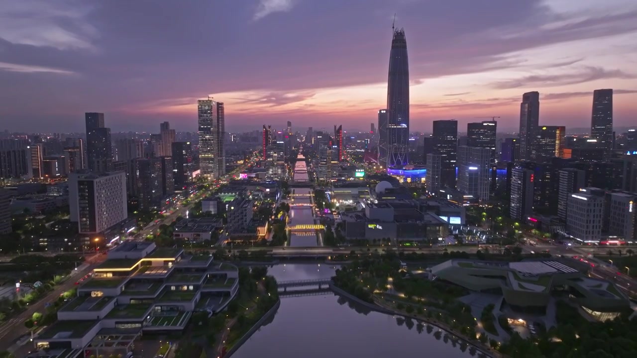 宁波东部新城日落晚霞夜景视频素材