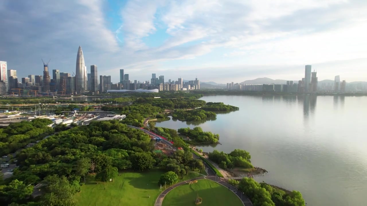 深圳市南山区深圳湾公园航拍风光视频素材