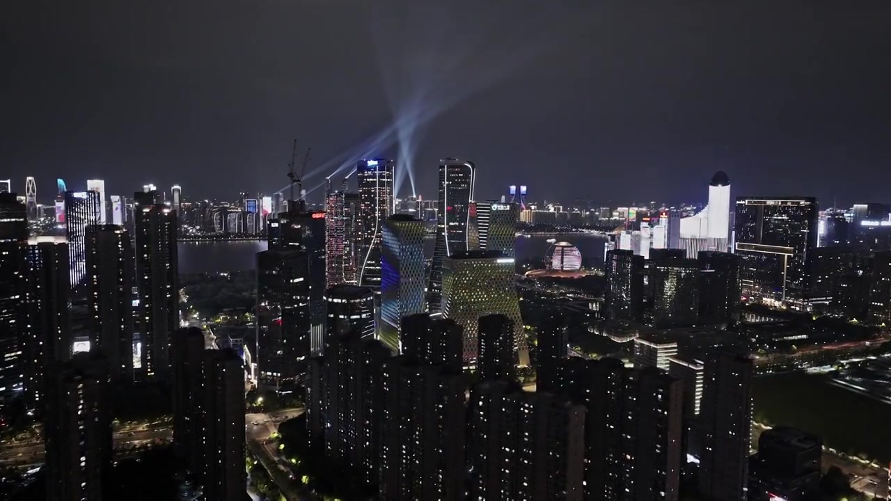 2024航拍杭州钱江新城夜景视频素材