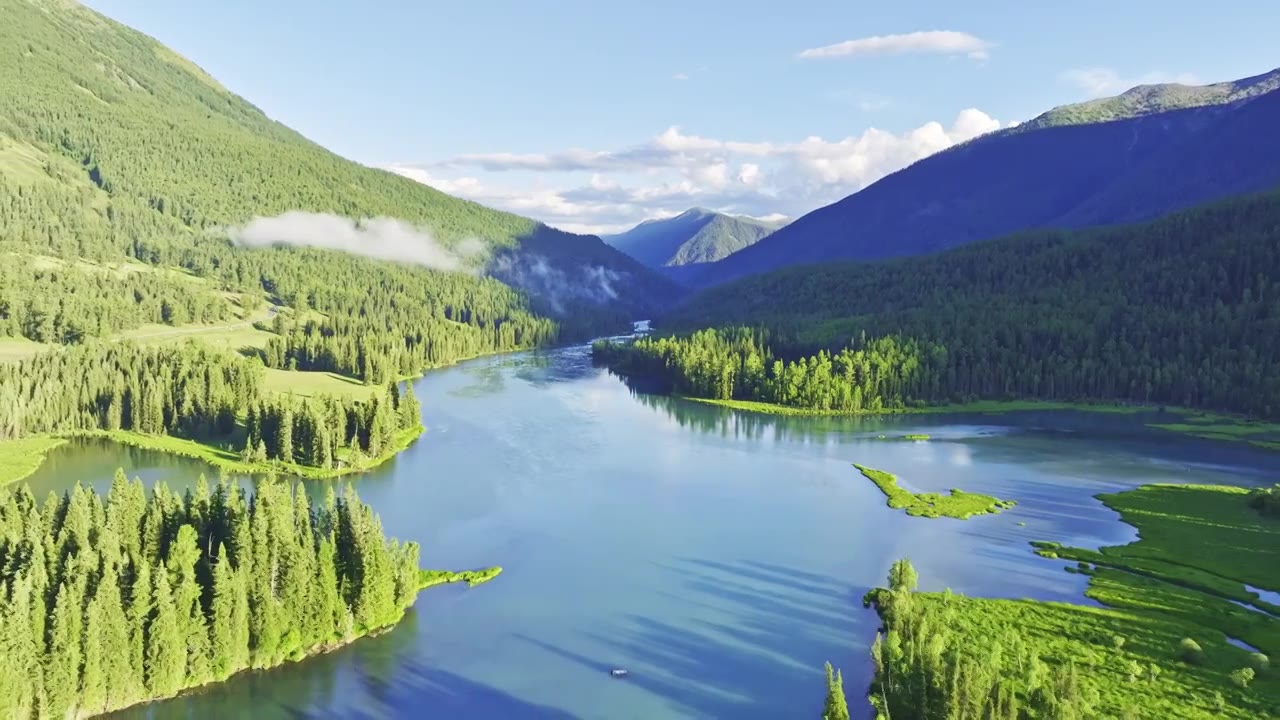 新疆喀纳斯风景HDR航拍视频素材