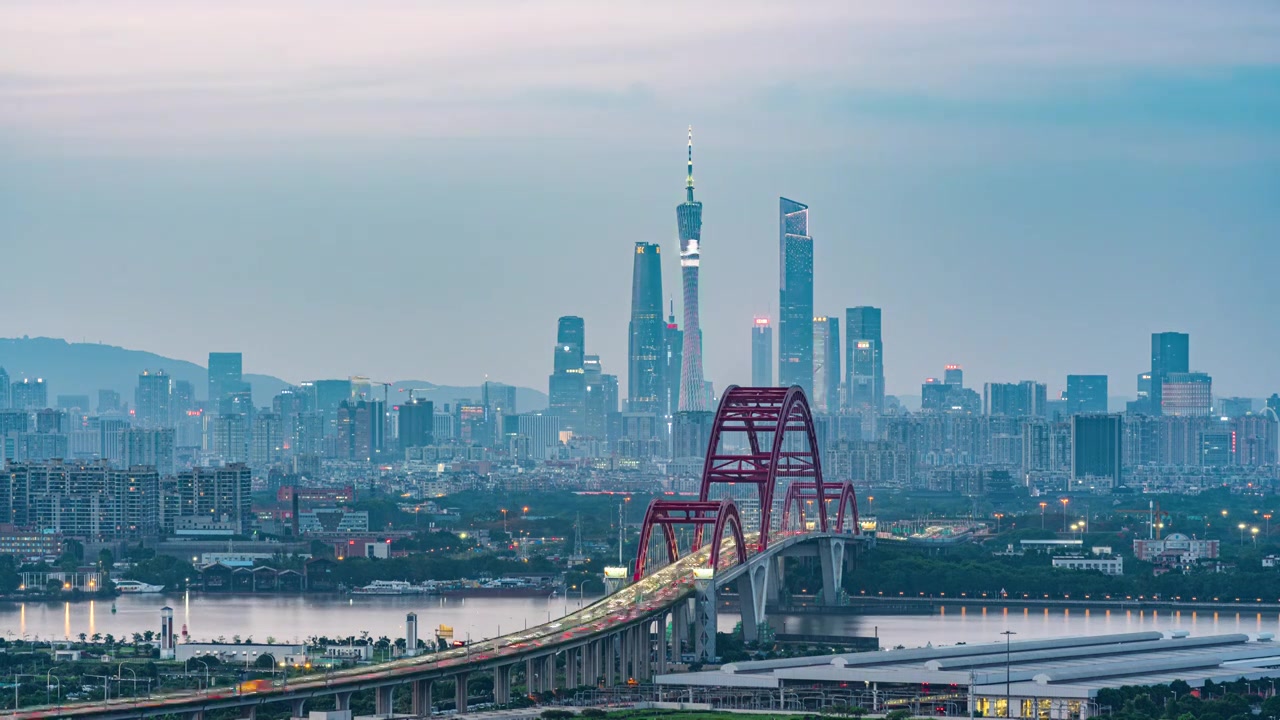 广州塔和珠江新城CBD，广州新中轴线，城市建筑风光，延时视频视频素材