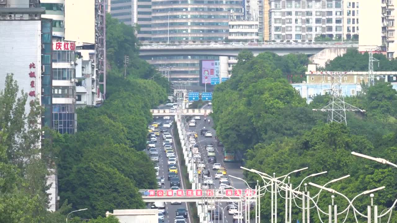 重庆主干道上下班高峰期堵车拥堵 车流延时视频素材