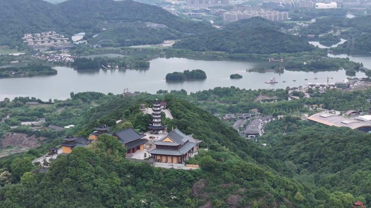 杭州湘湖先照寺航拍视频素材