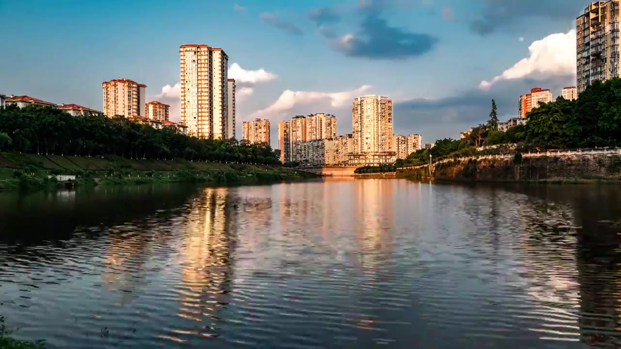 重庆市荣昌区城市风光-滨港湾夕阳视频素材