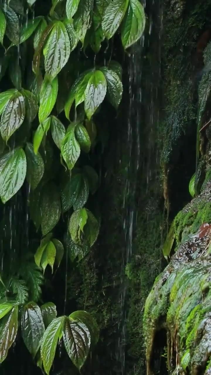 湿漉漉的植被，雨水淋在植被上视频素材