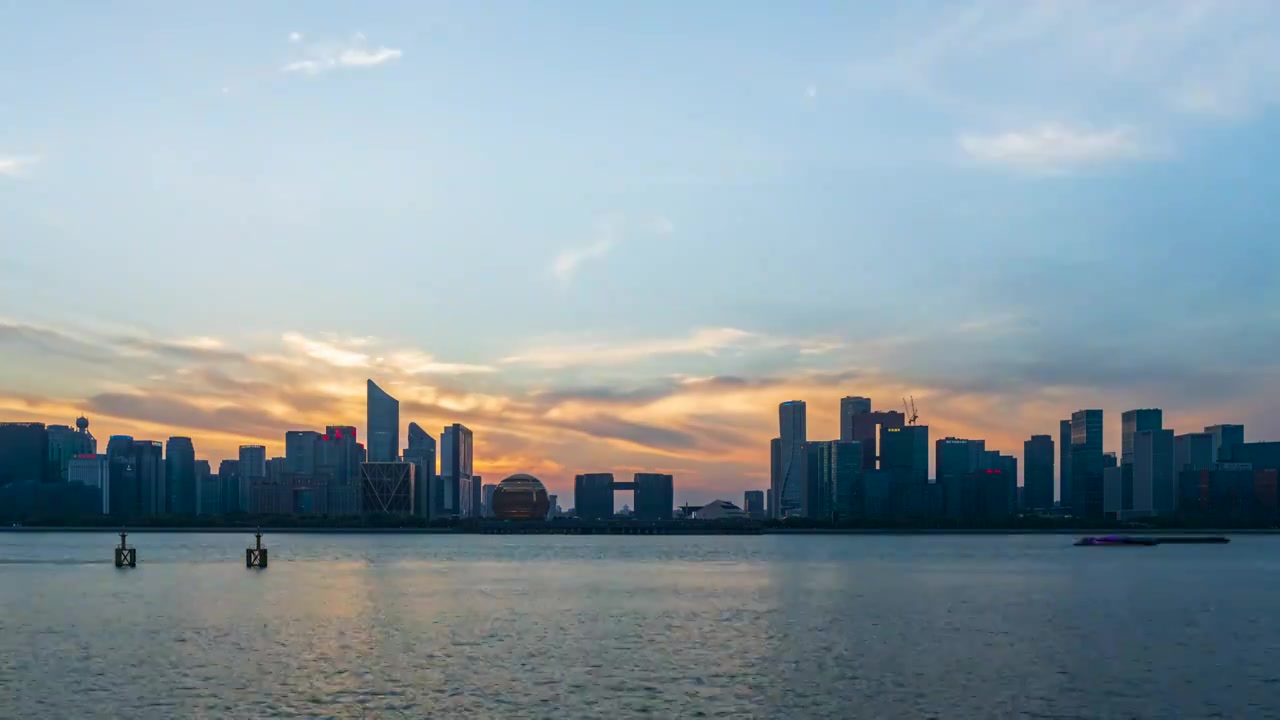 杭州城市建筑日落风光 钱江新城夜景 延时摄影视频素材