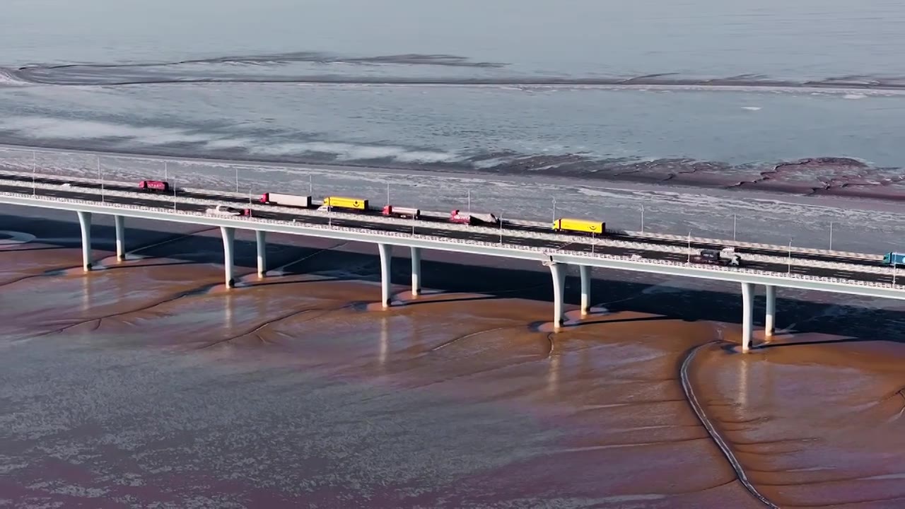 浙江海宁嘉绍大桥潮汐树日出航拍视频视频素材