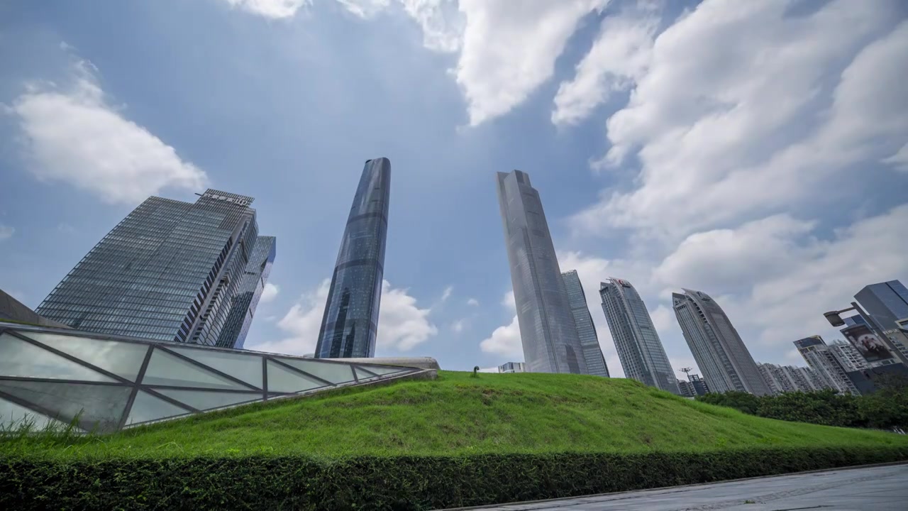 蓝天白云，广州珠江新城，城市天际线，风景风光，延时视频视频素材